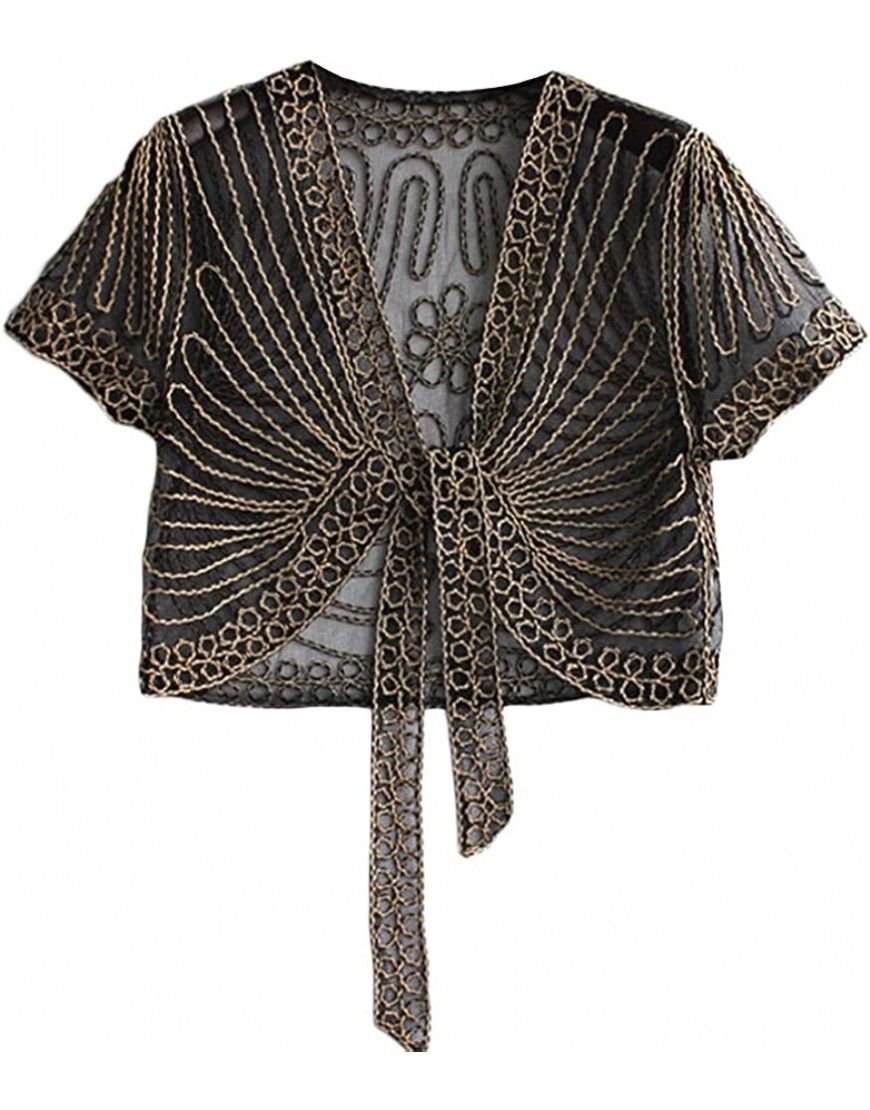 Bolero für Damen kurze Ärmel Spitze gestrickt zum Binden Bolero Tops Schal Kimono Cardigans Gr. 36 BF - B07W7QC6PS
